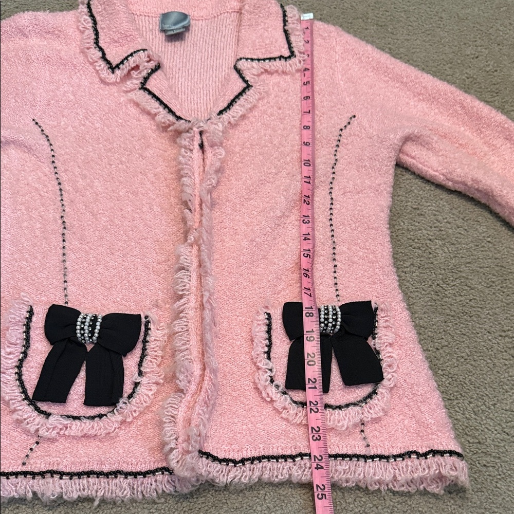 Berek Coquette Pink Knit 90’s Vintage Sweater Jacket with Bows - Picture 15 of 16